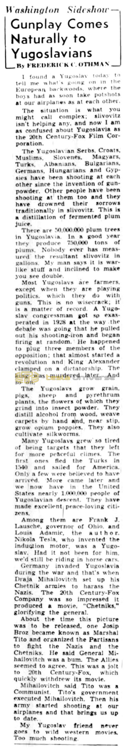 Preview of Washington Sideshow - Gunplay Comes Naturally to Yugoslavians article