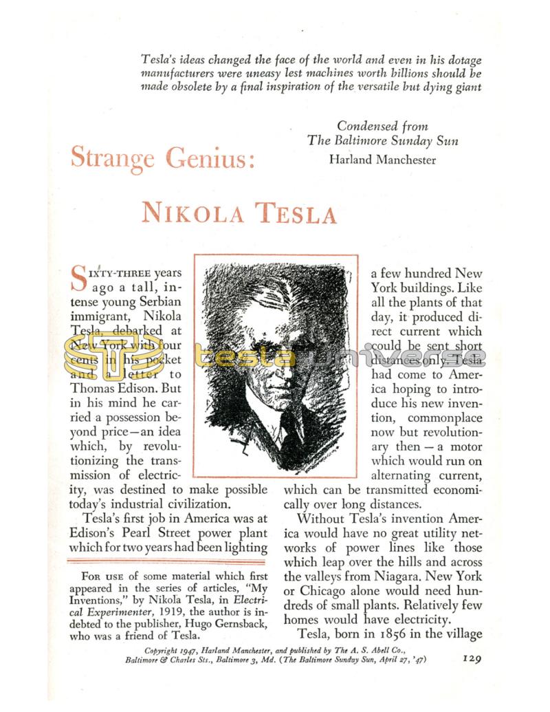 Preview of Strange Genius: Nikola Tesla article
