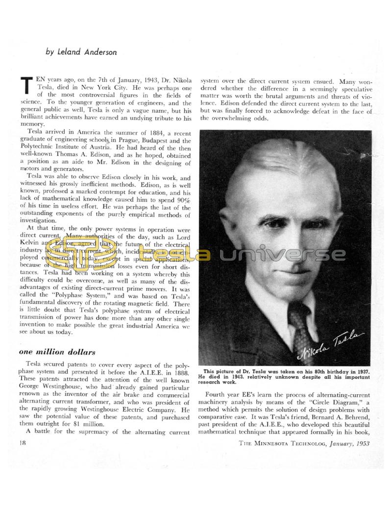 Preview of Dr. Nikola Tesla (Early Leland Anderson article) article