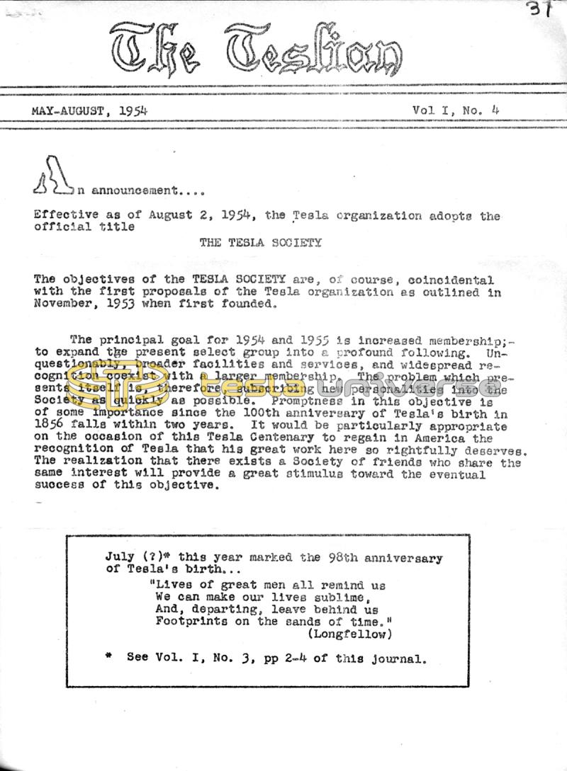 The Teslian - Vol. I, No. 4 - Page 1