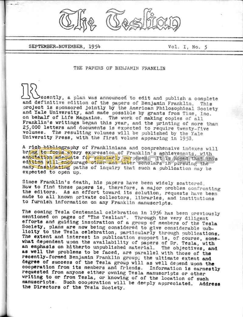 The Teslian - Vol. I, No. 5 - Page 1