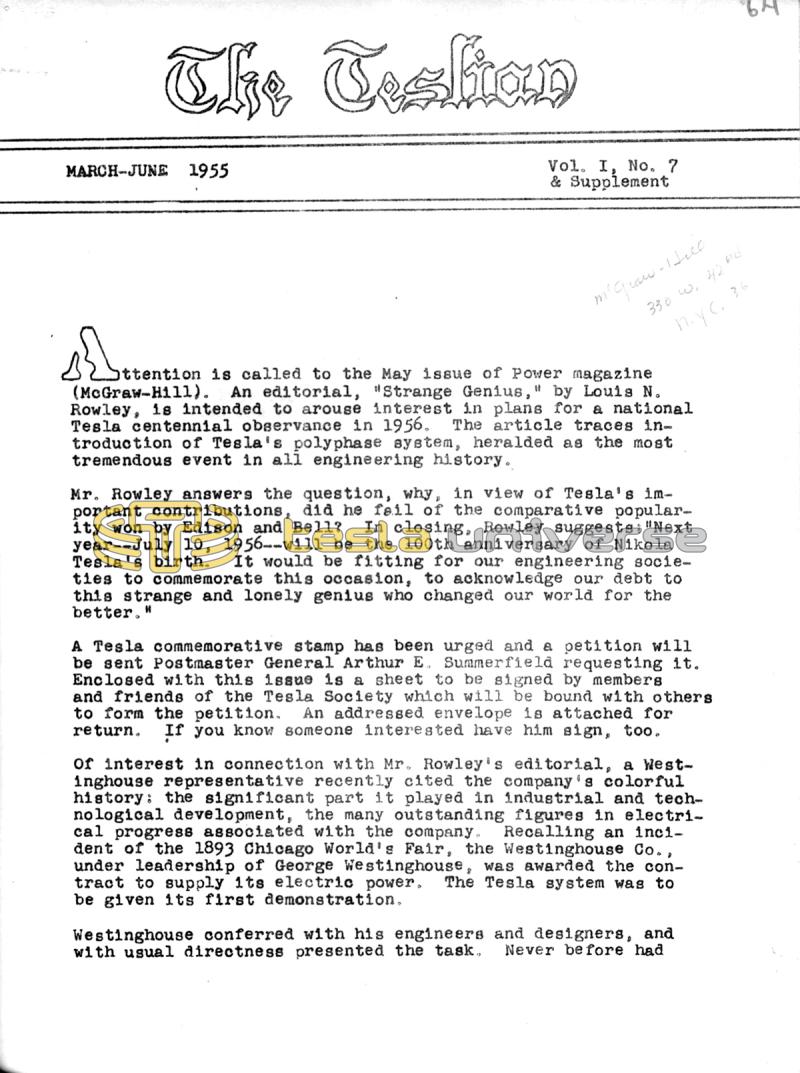 The Teslian - Vol. I, No. 7 - Page 1