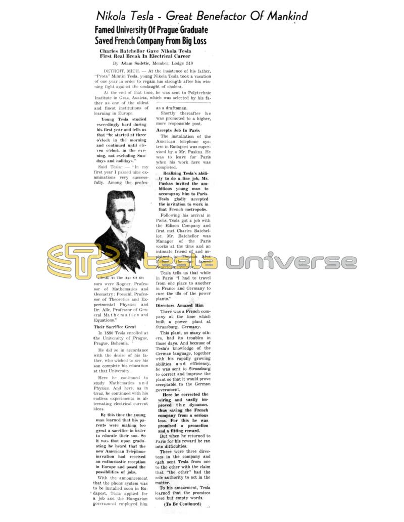 Preview of Nikola Tesla - Great Benefactor of Mankind article