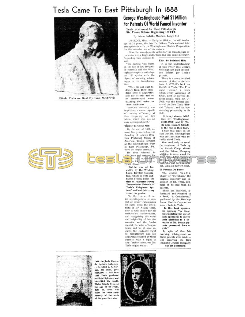 Preview of Tesla Came to East Pittsburgh in 1888 article
