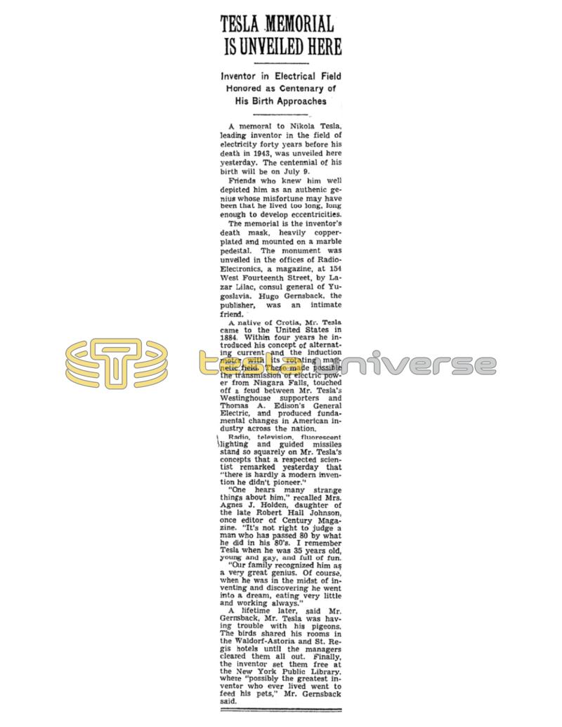 Preview of Tesla Memorial is Unveiled Here article