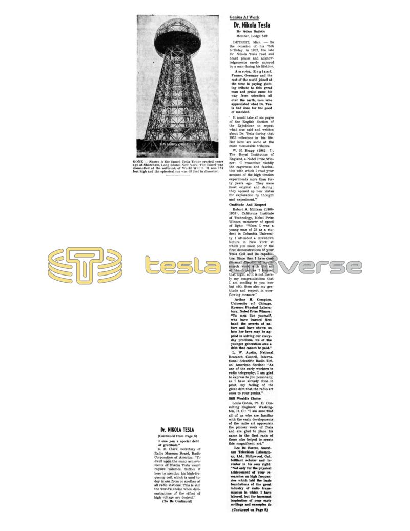 Preview of Genius at Work - Dr. Nikola Tesla article