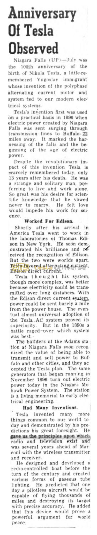 Preview of Anniversary of Tesla Observed article