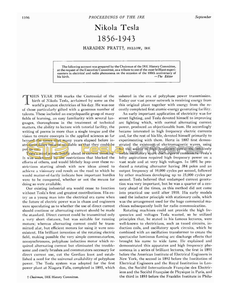 Preview of Nikola Tesla - 1856-1943 article