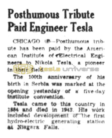 Preview of Posthumous Tribute Paid Engineer Tesla article