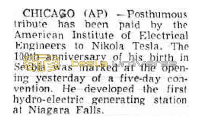 Preview of Posthumous Tribute Paid Engineer Tesla (reprint) article