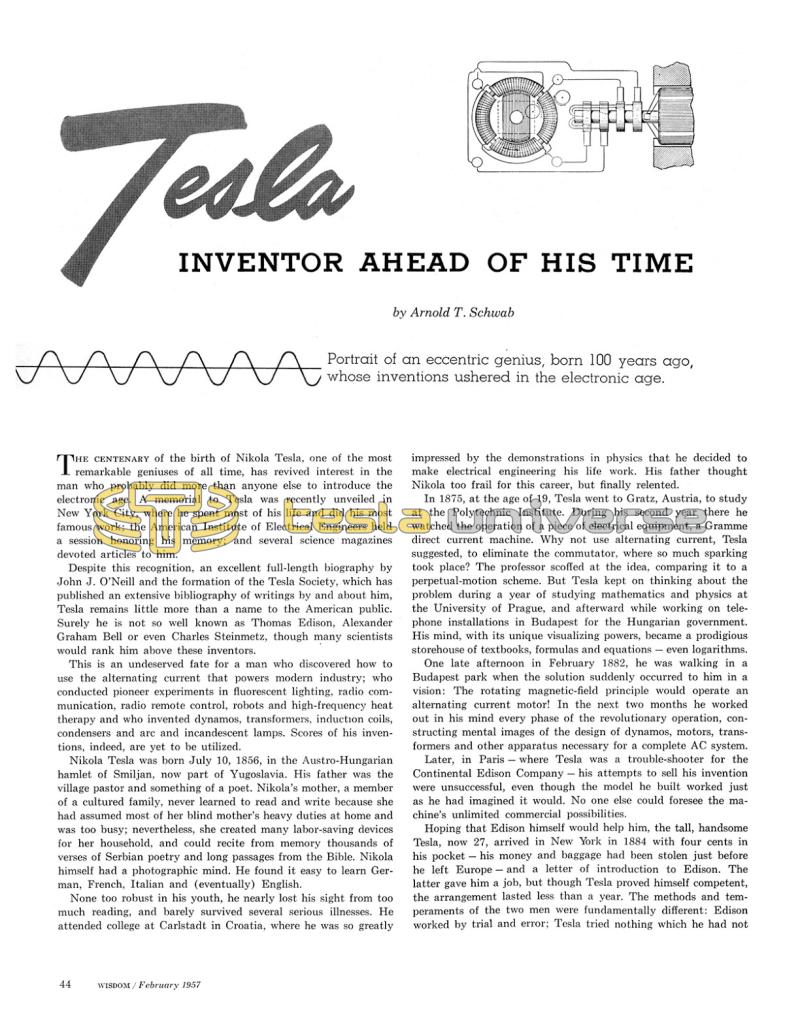 Preview of Tesla - Inventor Ahead of His Time article