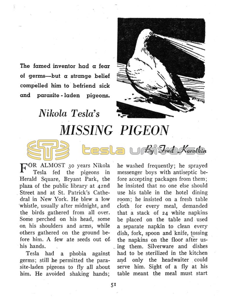 Preview of Nikola Tesla's Missing Pigeon article