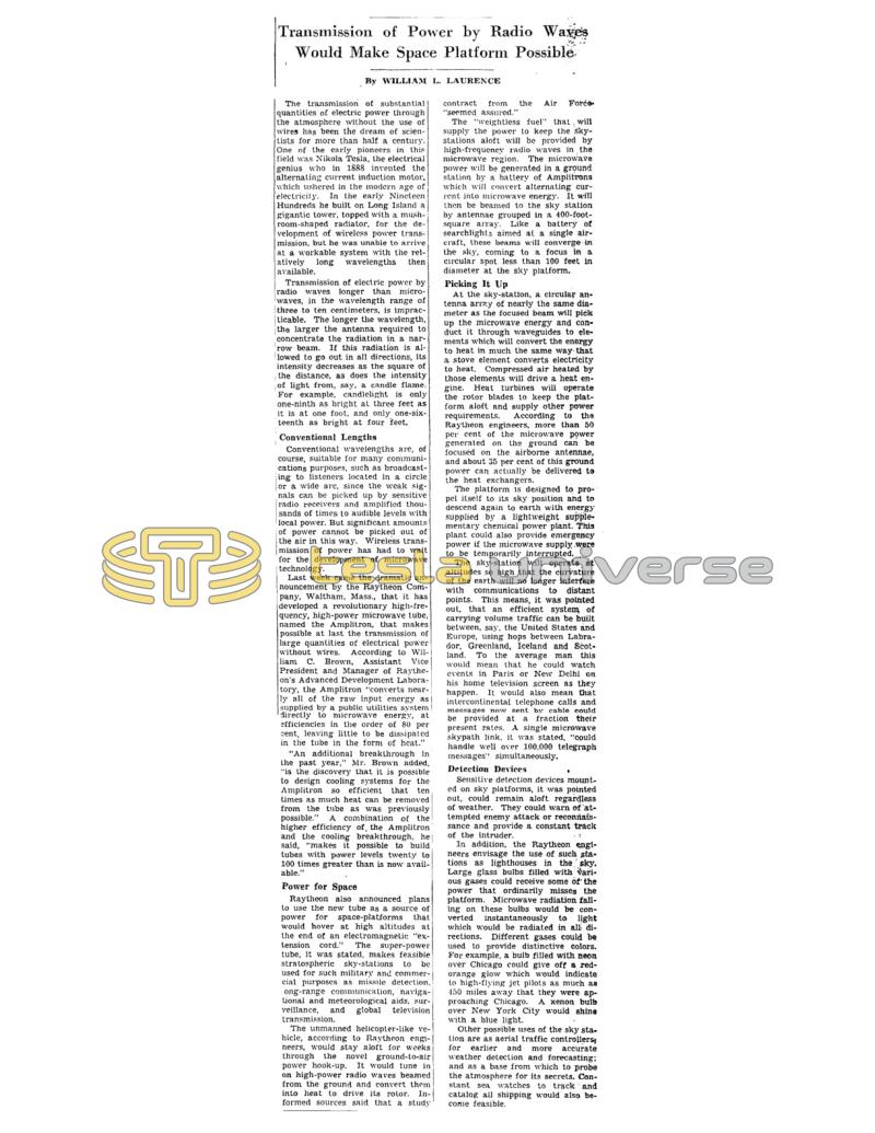 Preview of Transmission of Power by Radio Waves Would Make Space Platform Possible article