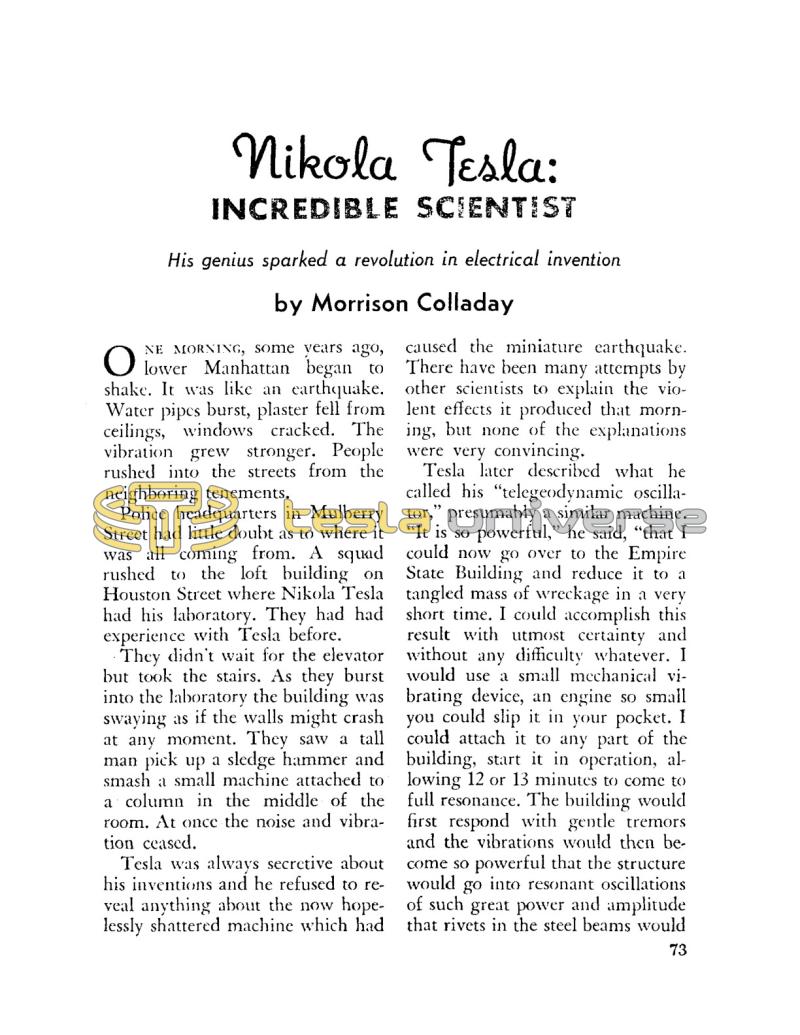 Preview of Nikola Tesla: Incredible Scientist article