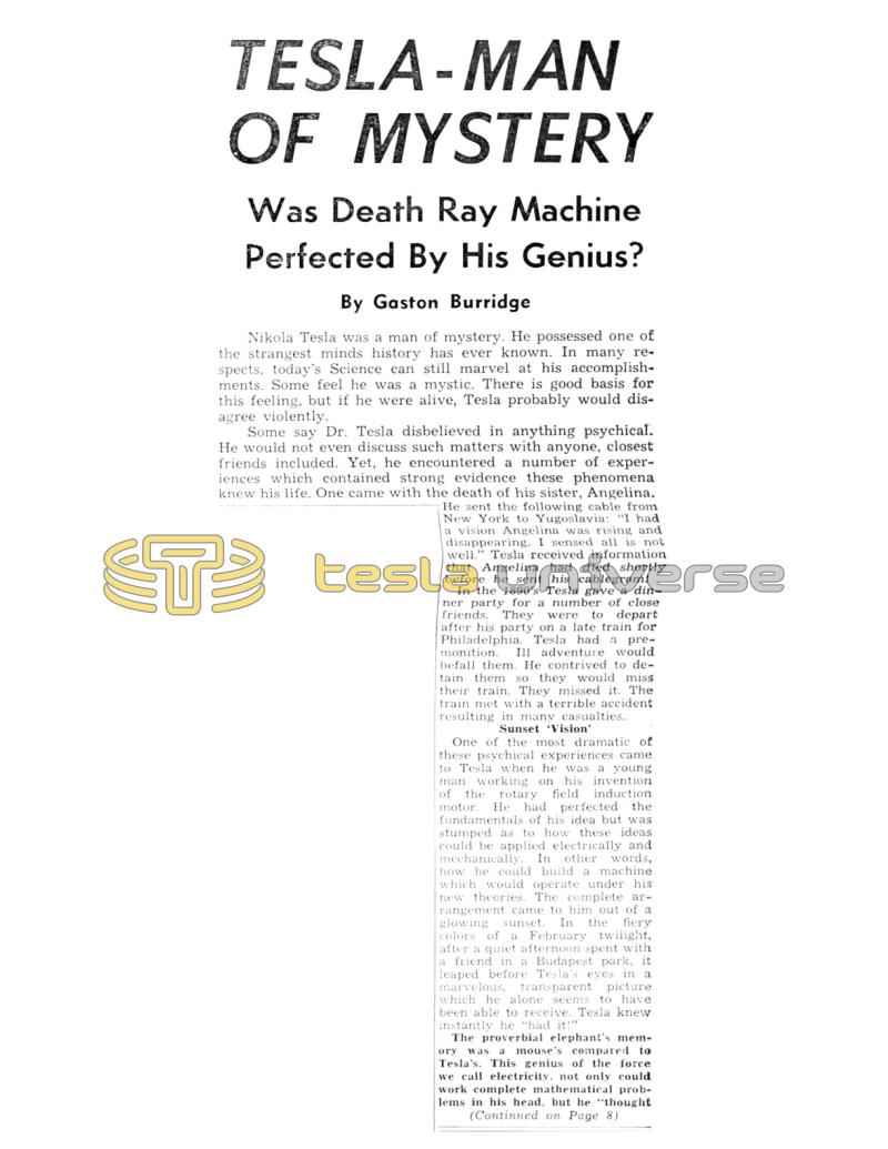 Preview of Tesla - Man of Mystery - Was Death Ray Perfected by His Genius? article