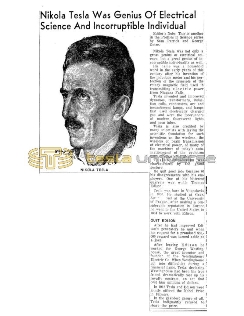 Preview of Nikola Tesla was Genius of Electrical Science and Incorruptible Individual article