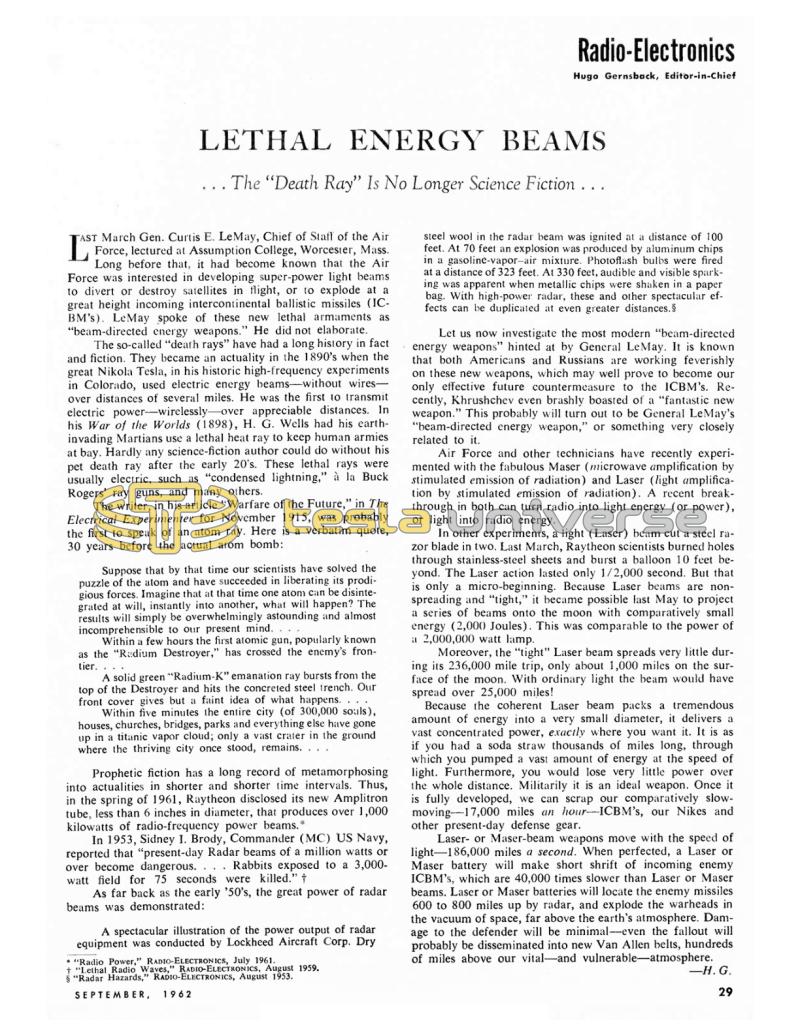 Preview of Lethal Energy Beams article