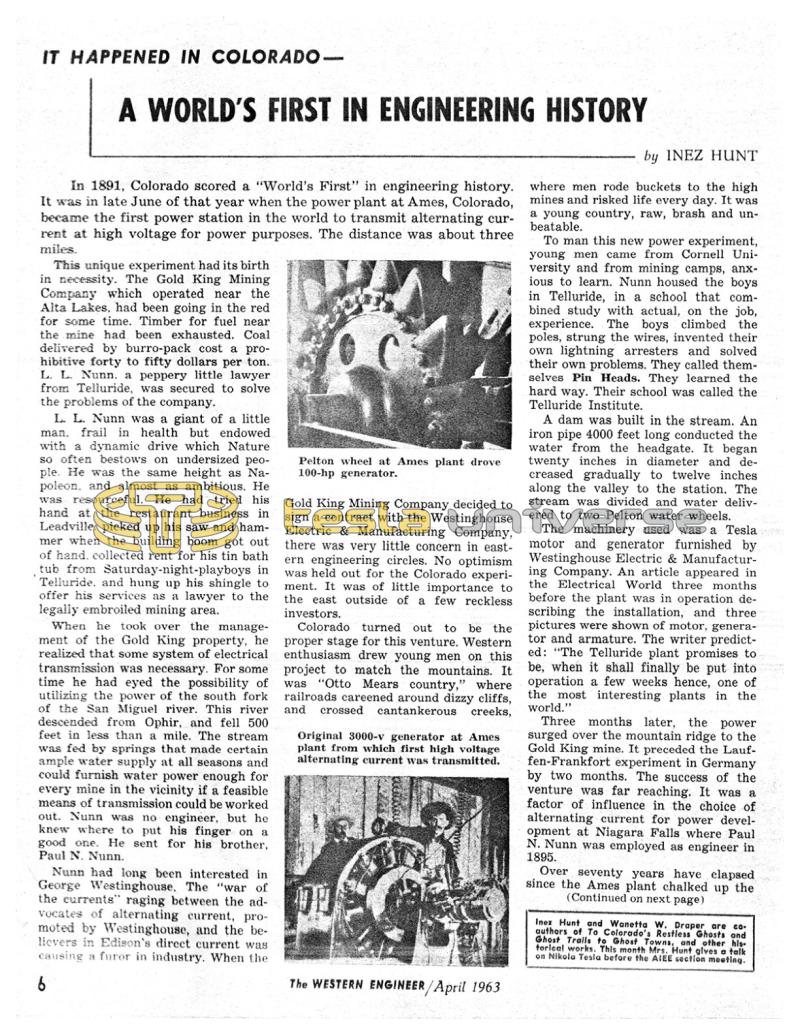 Preview of It Happened in Colorado - A World's First in Engineering History article