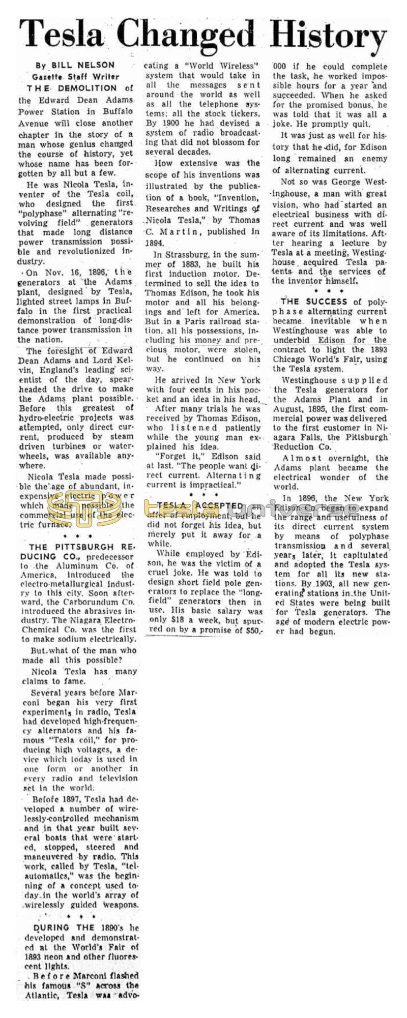 Preview of Tesla Changed History article