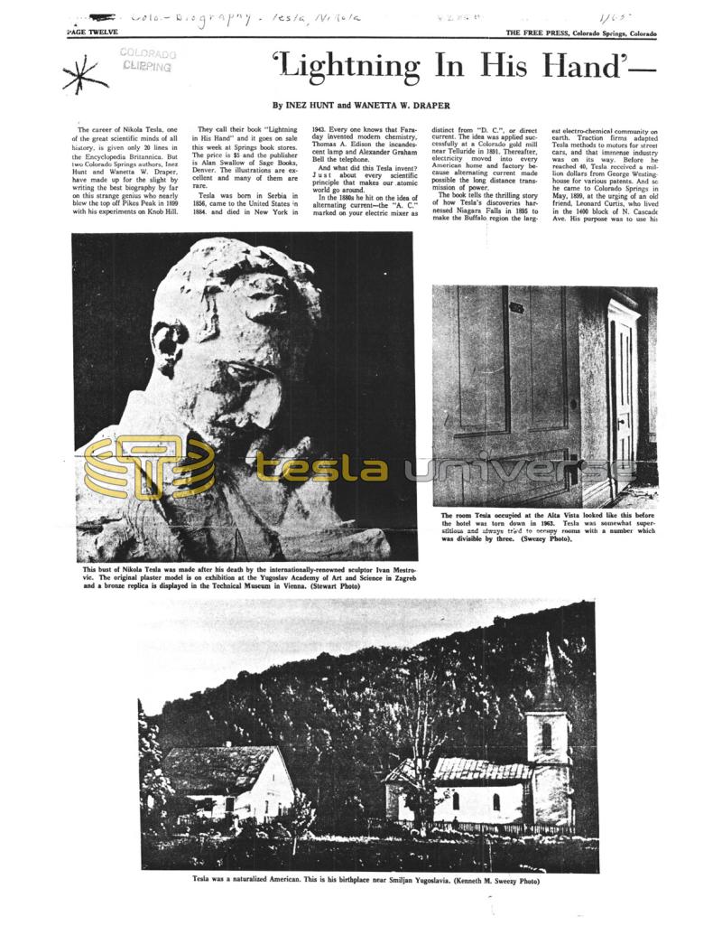Preview of Lightning in His Hand - The Life Story of Nikola Tesla (Book Review) article