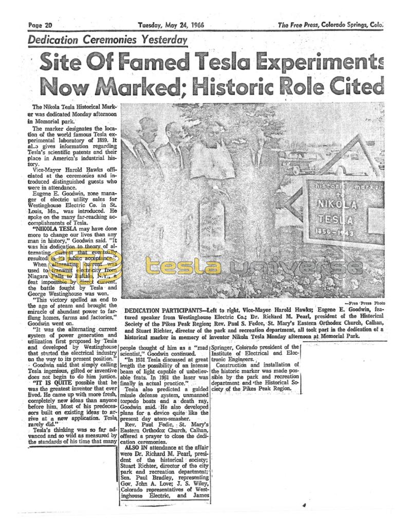 Preview of Site of Famed Tesla Experiments Now Marked; Historic Role Cited article