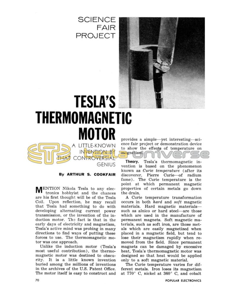 Preview of Tesla's Thermomagnetic Motor article