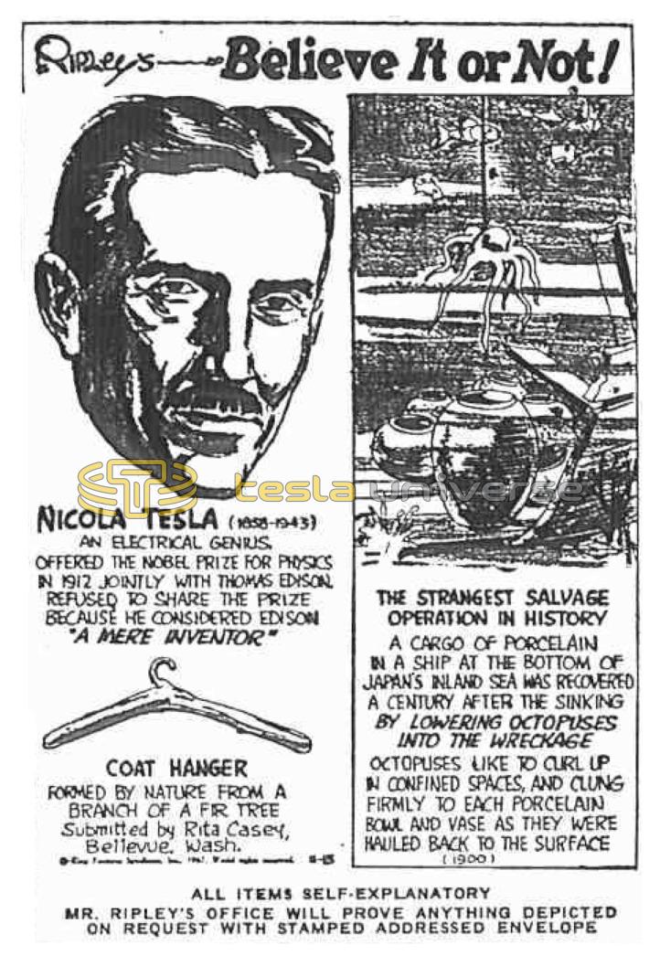 Preview of Ripley's - Believe It Or Not! - Nikola Tesla article
