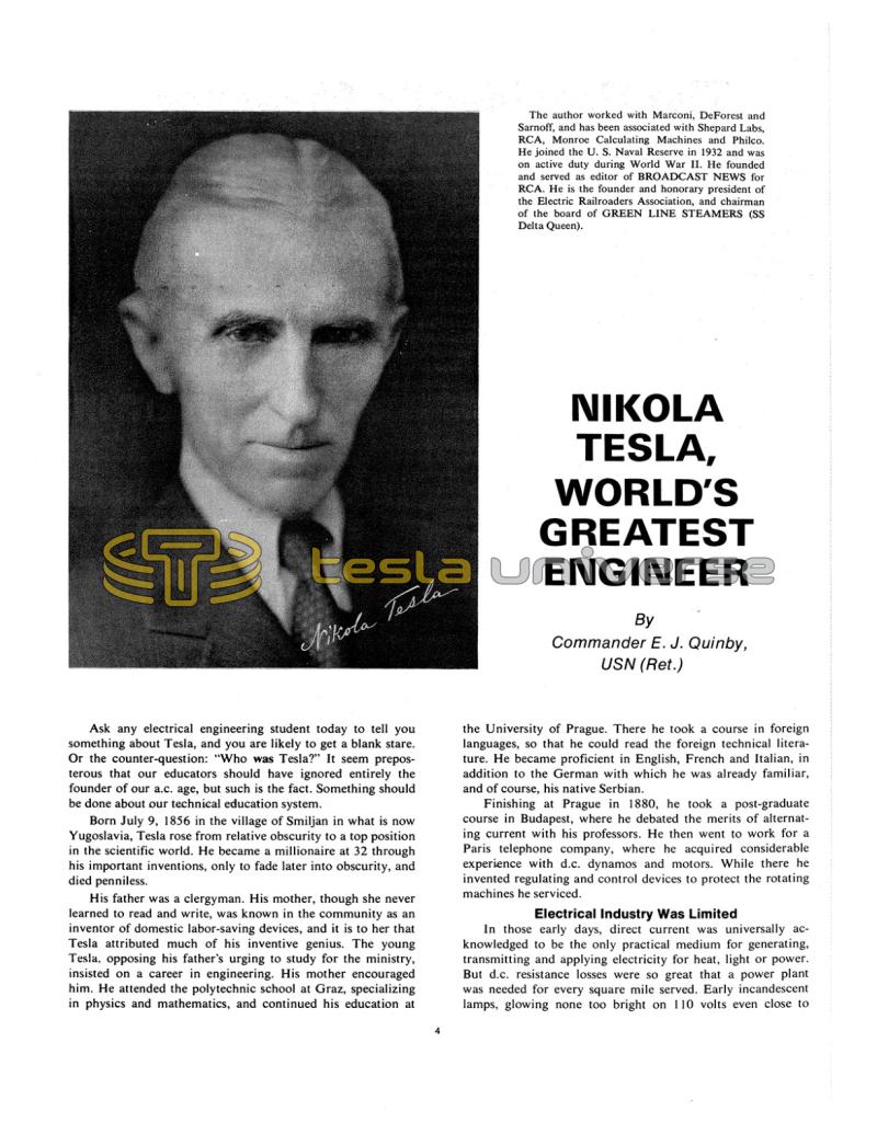 Preview of Nikola Tesla, World's Greatest Engineer article