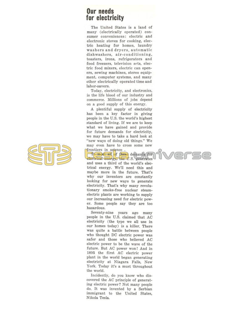 Preview of Our Needs for Electricity article