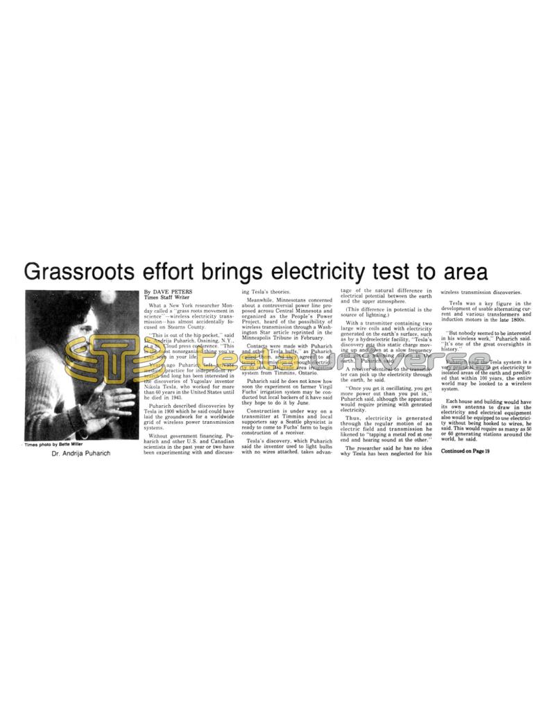 Preview of Grassroots Effort Brings Electricity Test to Area article