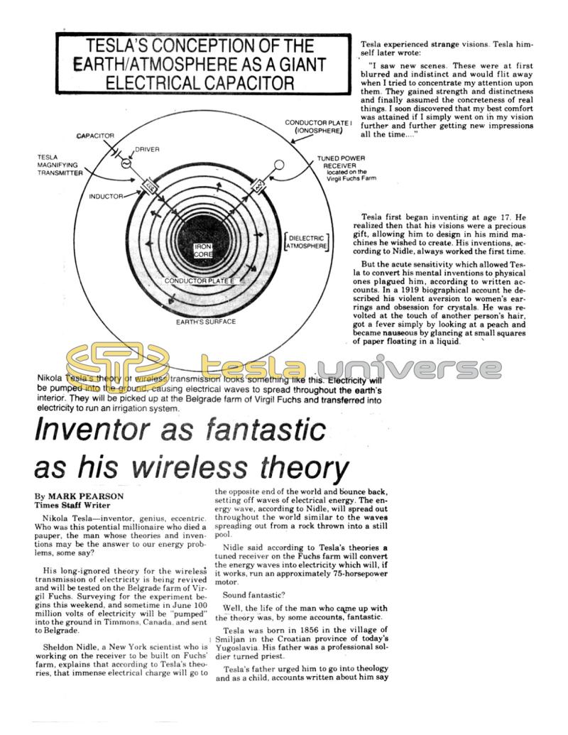 Preview of Tesla's Conception of the Earth/Atmosphere as a Giant Electrical Capacitor article