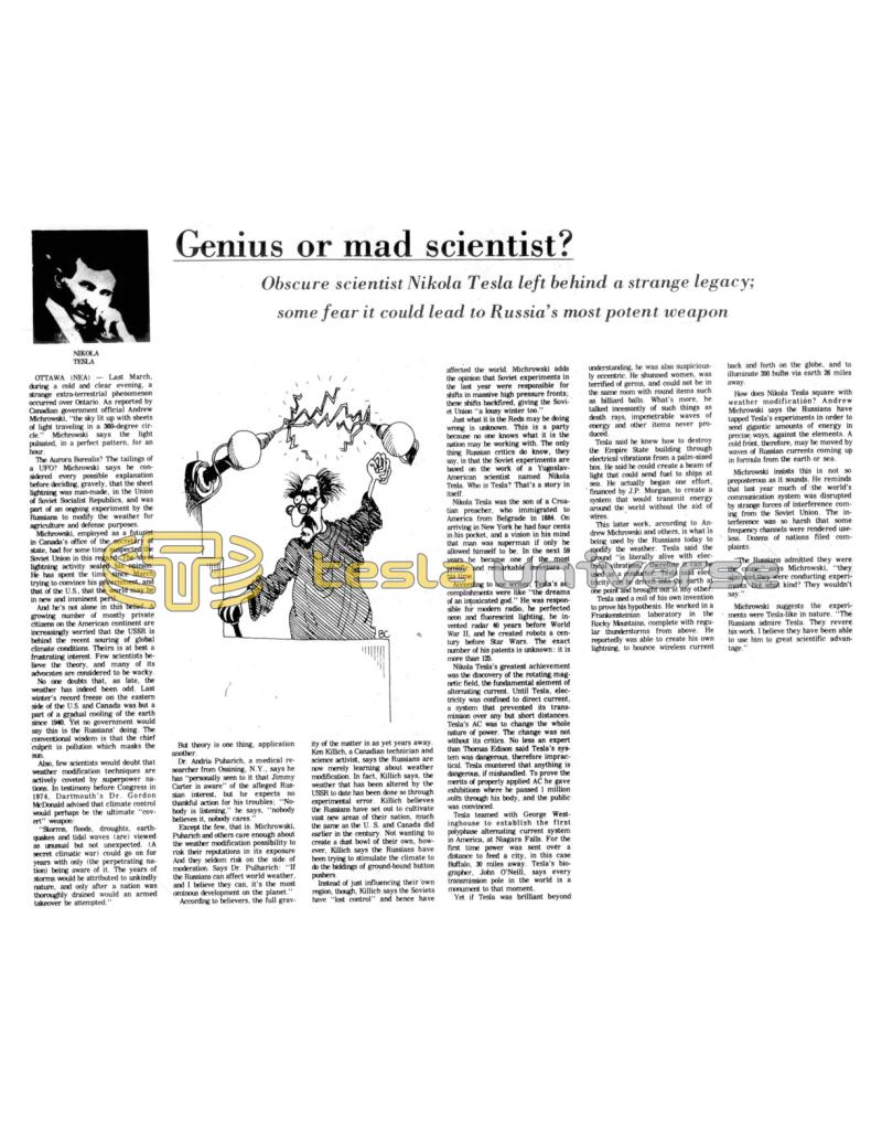 Preview of Nikola Tesla - Genius or Mad Scientist? article