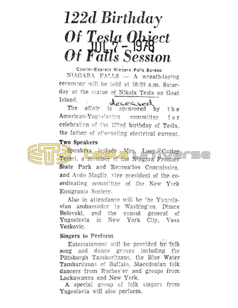 Preview of 122nd Birthday of Tesla Object of Falls Session article