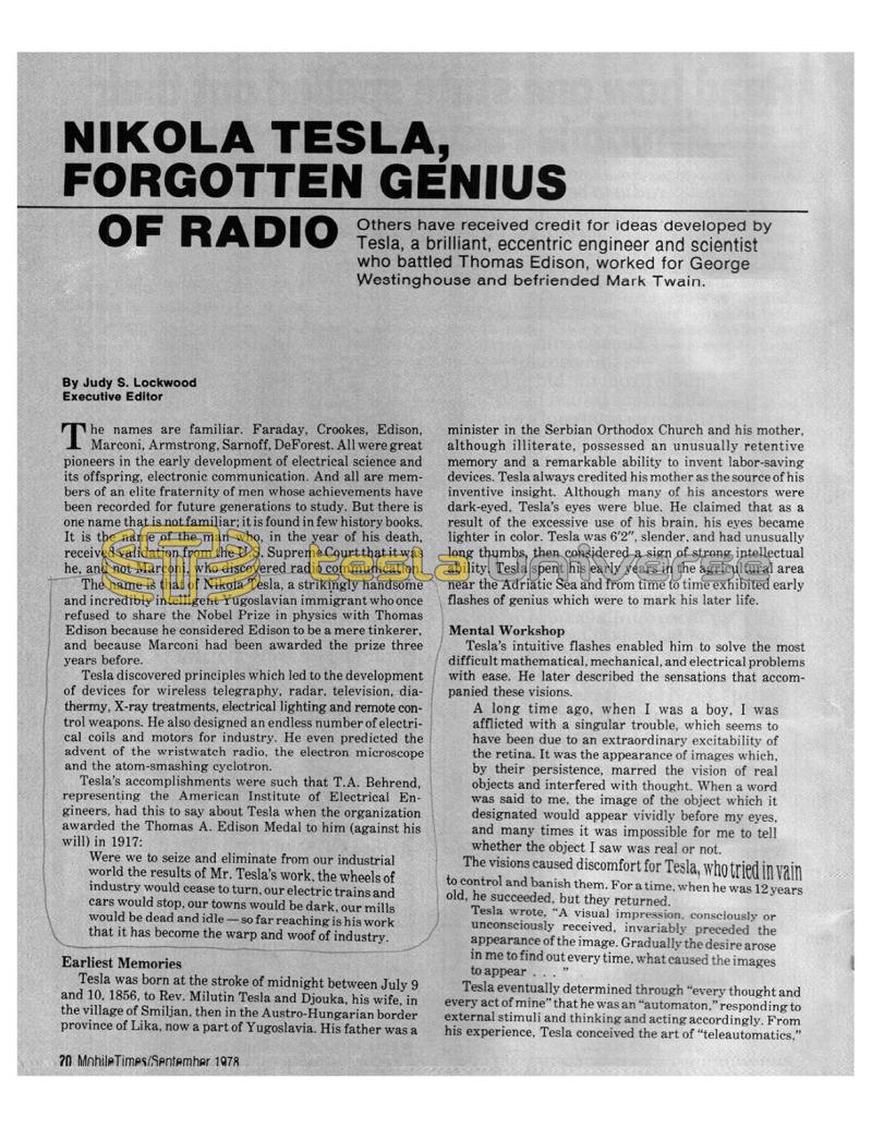 Preview of Nikola Tesla, Forgotten Genius of Radio article