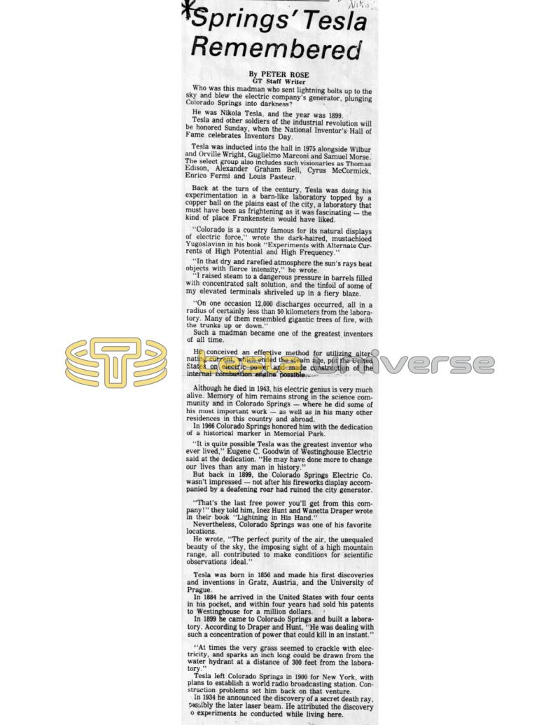 Preview of Springs' Tesla Remembered article