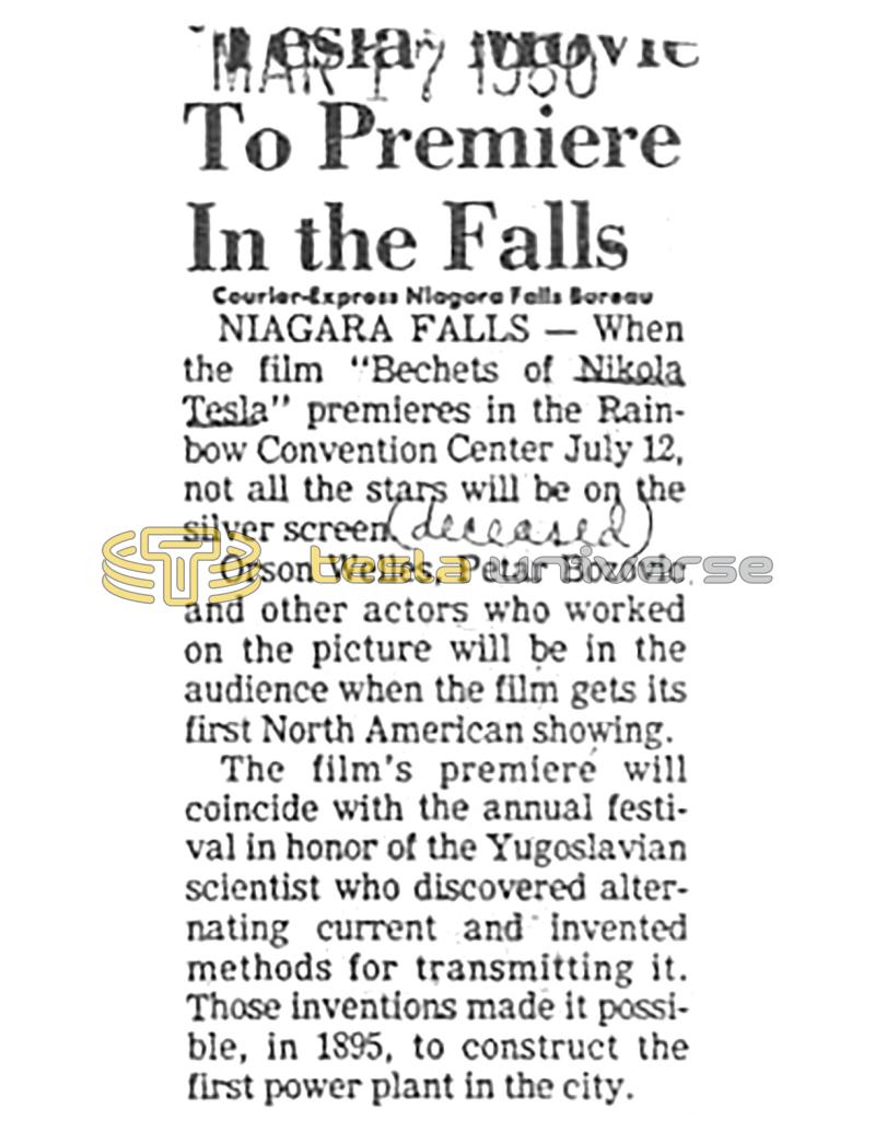 Preview of Tesla Movie to Premiere in the Falls article