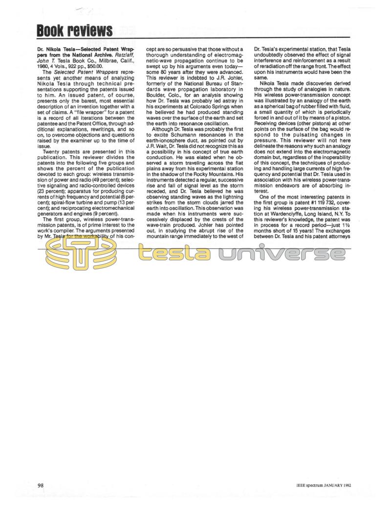 Preview of Book Reviews - Dr. Nikola Tesla - Selected Patent Wrappers from the National Archive article