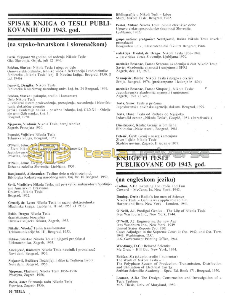 Preview of Books on Tesla Published Since 1943 and a Selection of Tesla's Patents article