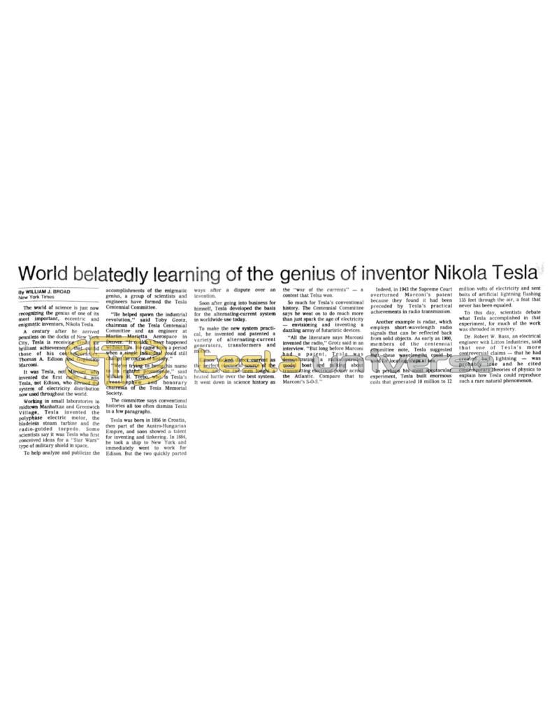 Preview of World Belatedly Learning of the Genius of Inventor Nikola Tesla (condensed reprint) article