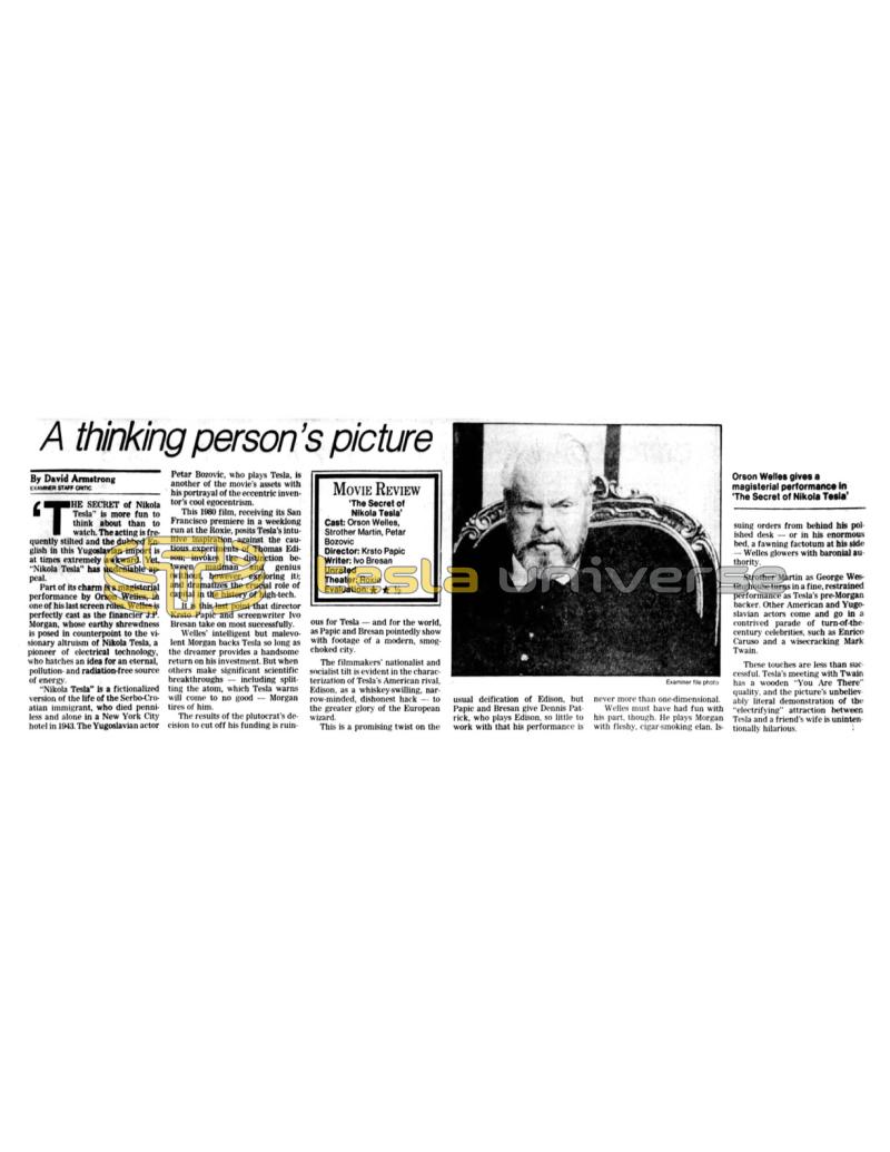 Preview of A Thinking Person's Picture (Review of "The Secret of Nikola Tesla") article