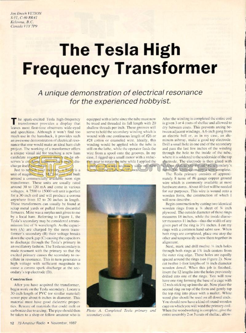 Preview of The Tesla High Frequency Transformer article