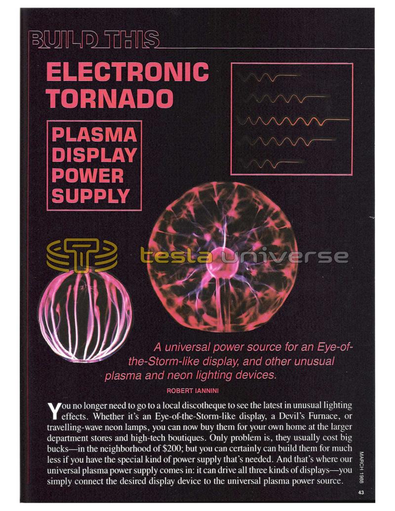 Preview of Electronic Tornado - Plasma Display Power Supply article