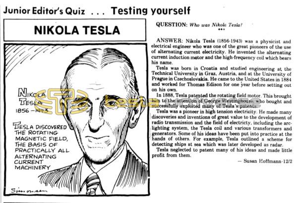 Preview of Junior Editor's Quiz - Testing Yourself - Nikola Tesla article