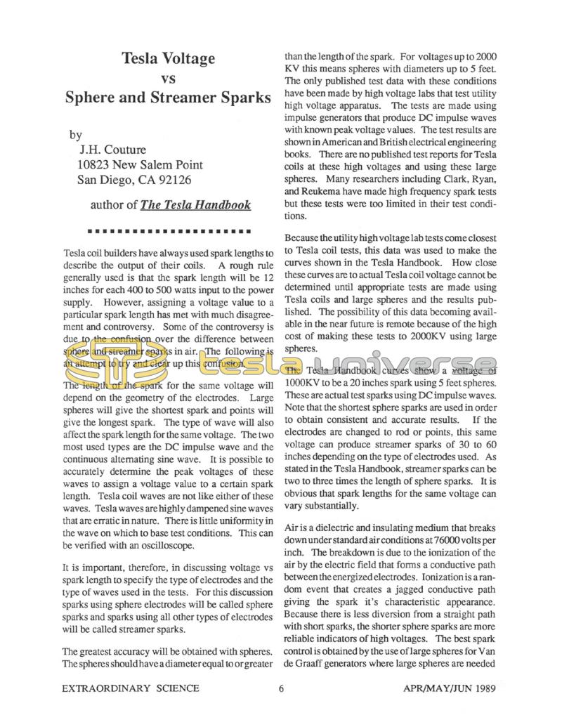 Preview of Tesla Voltage vs. Sphere and Steamer Sparks article