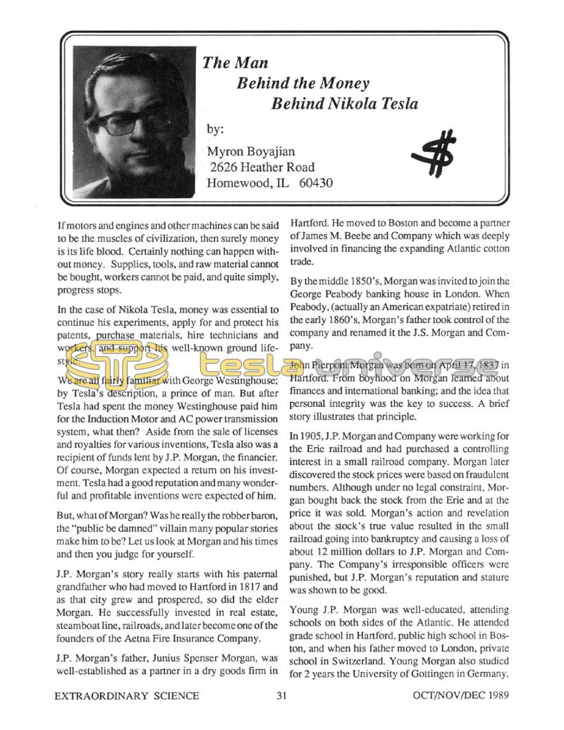 Preview of The Man Behind the Money Behind Nikola Tesla article