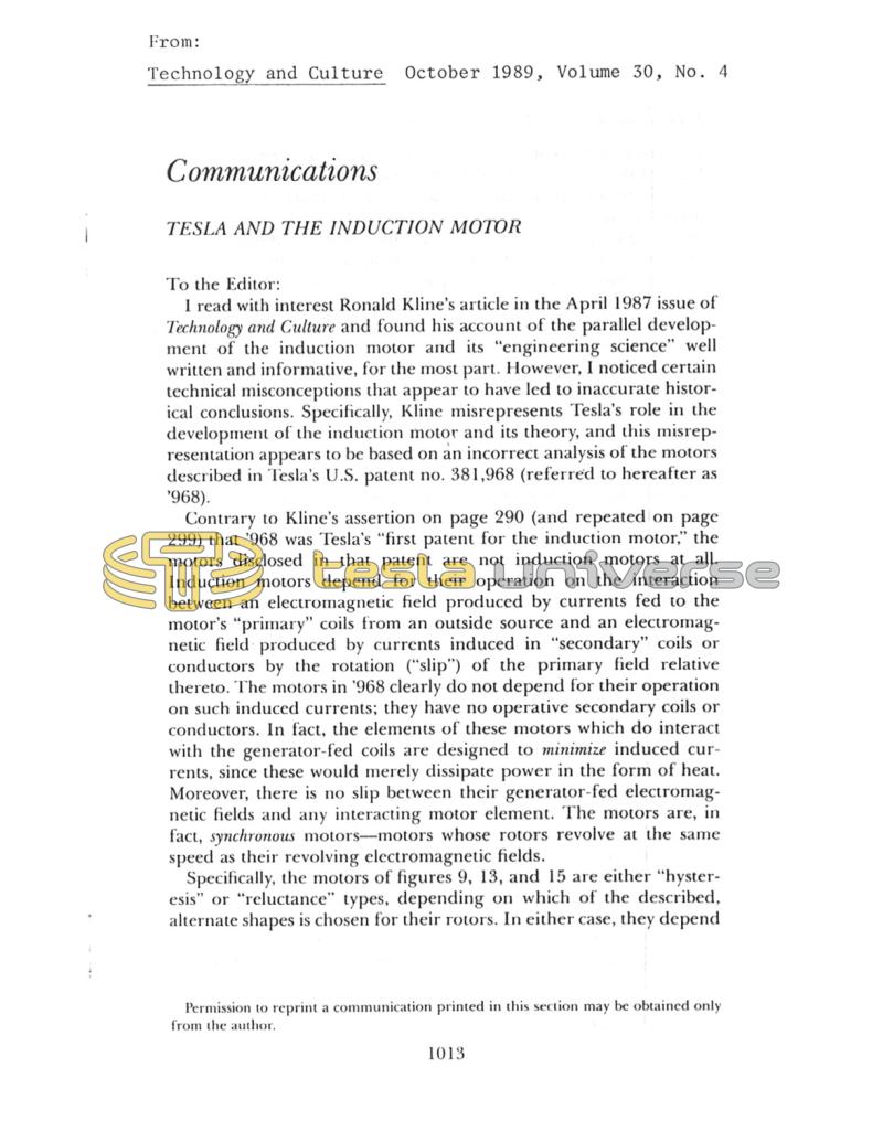 Preview of Communications - Tesla and the Induction Motor article