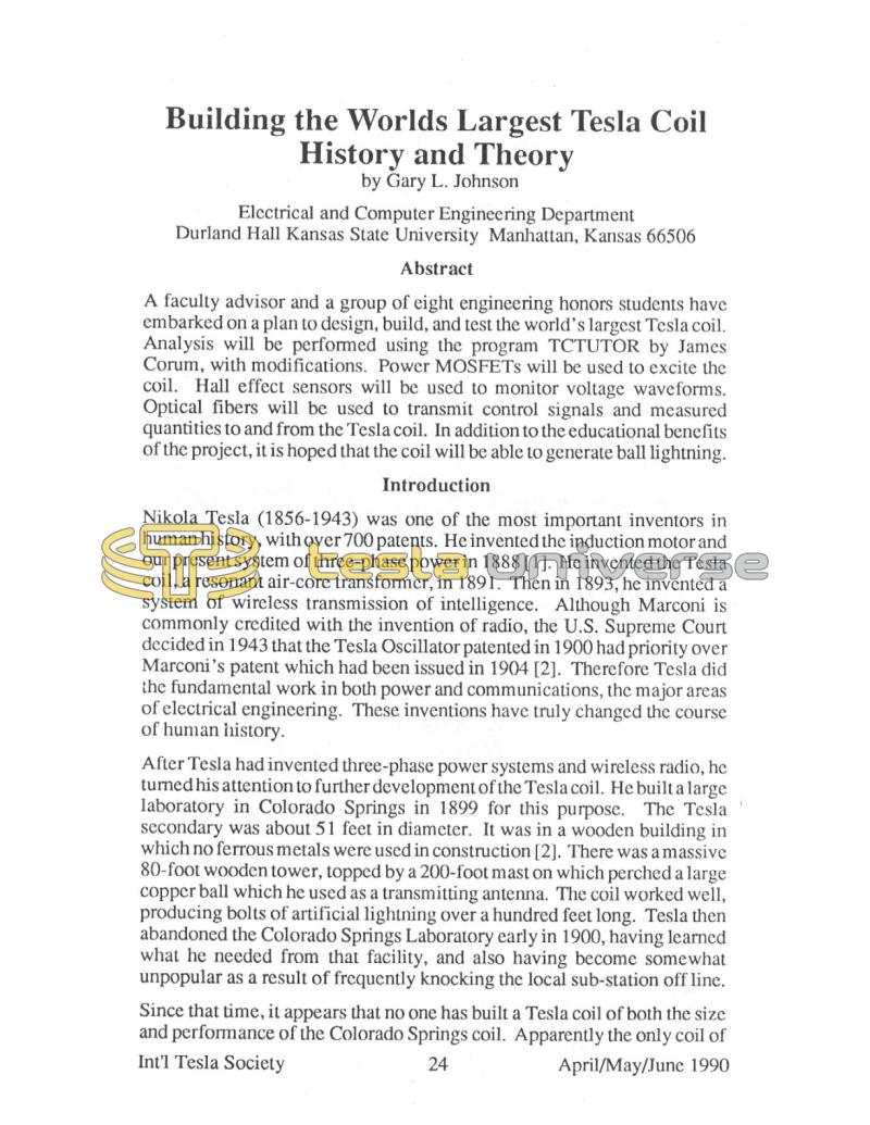 Preview of Building the Worlds Largest Tesla Coil History and Theory article