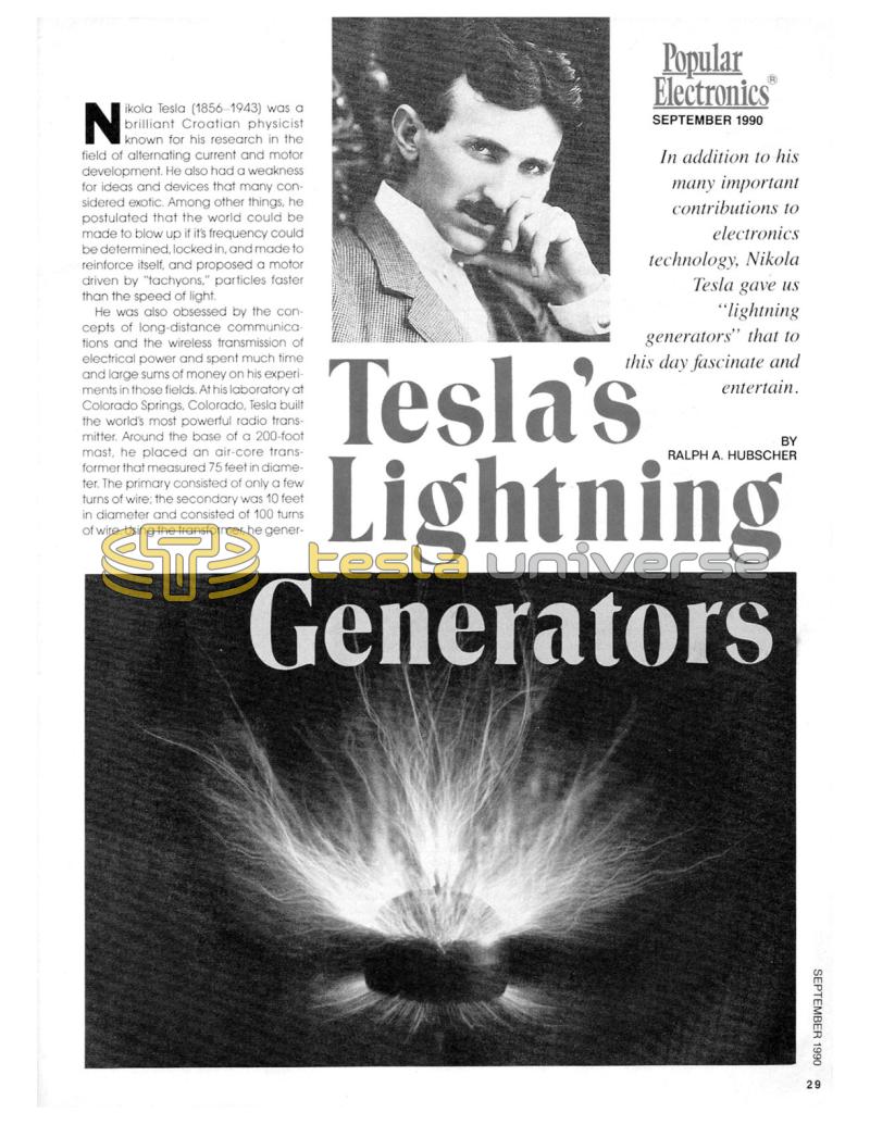 Preview of Tesla's Lightning Generators article