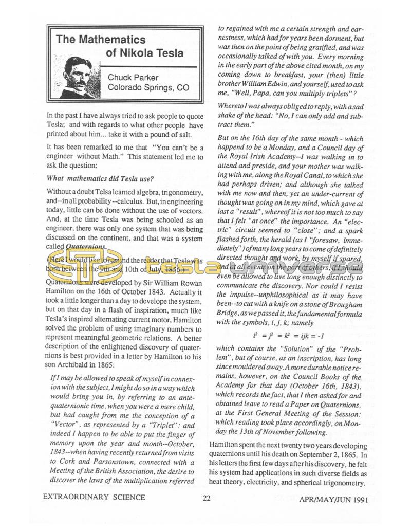 Preview of The Mathematics of Nikola Tesla article
