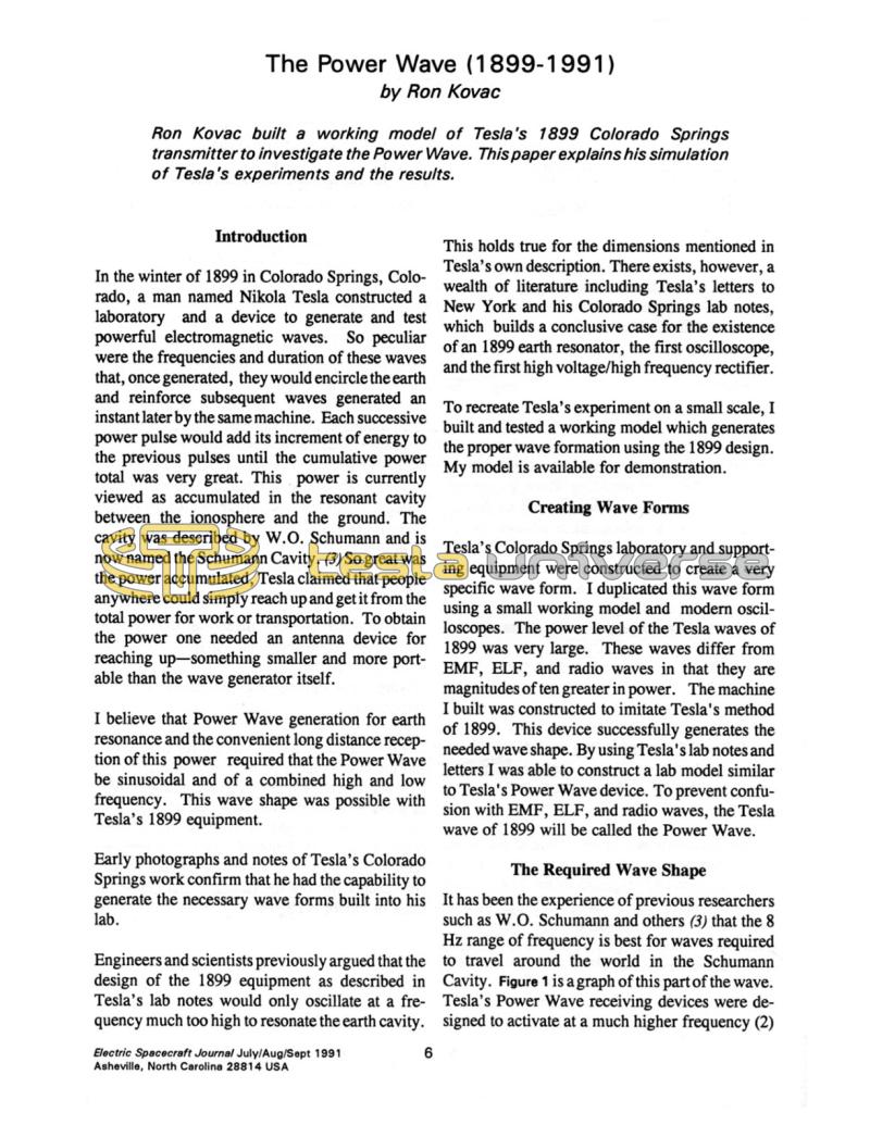 Preview of The Tesla Power Wave (1899-1991) article